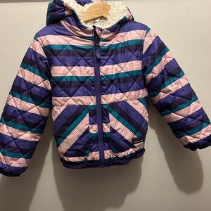Patagonia 3T toddler coat, reversible, white and purple print